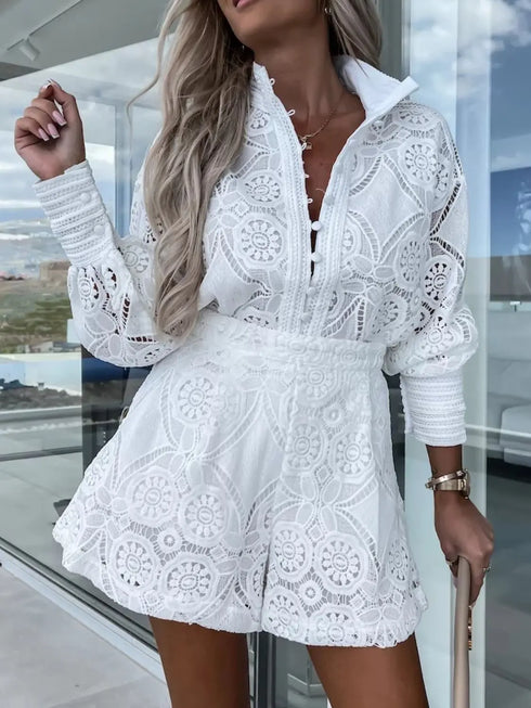 'Boheme' Long Sleeve Top and Shorts Set - Celes Fashion